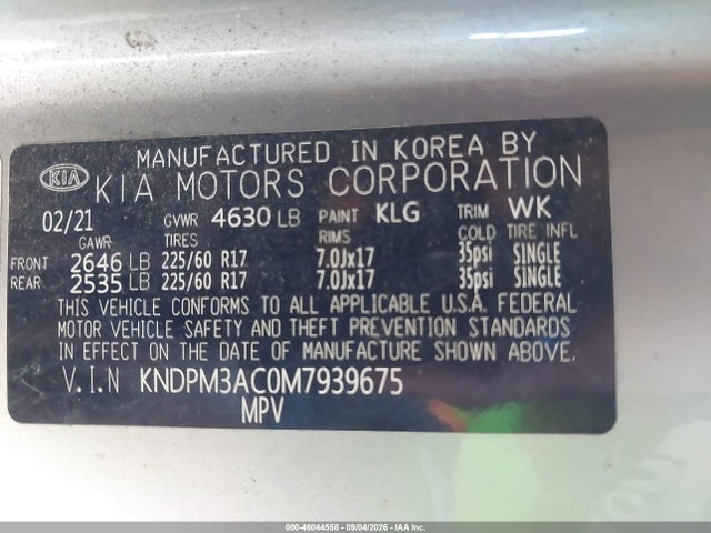2021 Kia Sportage Lx მანქანა იყიდება აუქციონზე, vin: KNDPM3AC0M7939675, აუქციონის ნომერი: 46044558