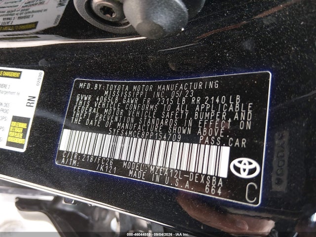 46044559 :رقم المزاد ، 5YFS4MCE8PP154709 vin ، 2023 Toyota Corolla Se مزاد بيع