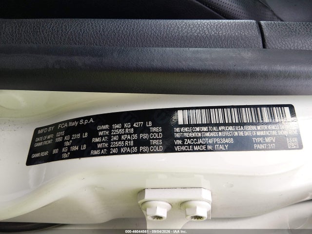 Aukcja sprzedaży 2015 Jeep Renegade Limited, vin: ZACCJADT4FPB38468, numer aukcji: 46044561