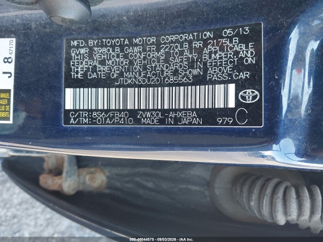 Aukcja sprzedaży 2013 Toyota Prius Three, vin: JTDKN3DU2D1685563, numer aukcji: 46044575