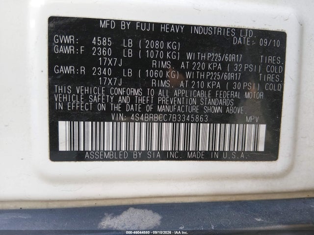 Aukcja sprzedaży 2011 Subaru Outback 2.5i Premium, vin: 4S4BRBCC7B3345863, numer aukcji: 46044580