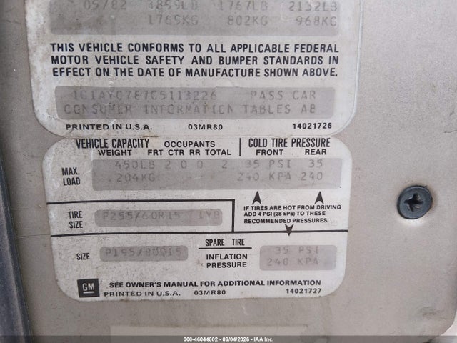 Продажа на аукционе авто 1982 Chevrolet Corvette, vin: 1G1AY0787C5113226, номер лота: 46044602
