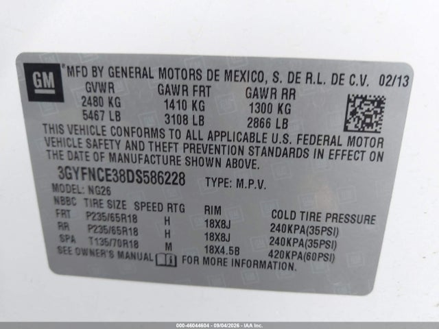 Продаж на аукціоні авто 2013 Cadillac Srx Luxury Collection, vin: 3GYFNCE38DS586228, номер лоту: 46044604