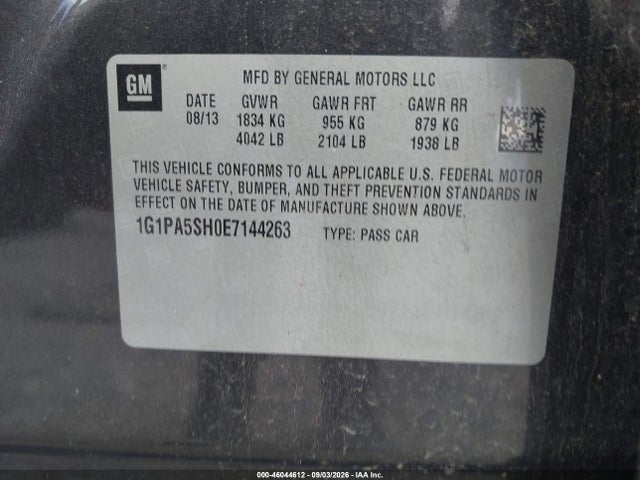 46044612 :رقم المزاد ، 1G1PA5SH0E7144263 vin ، 2014 Chevrolet Cruze Ls Auto مزاد بيع