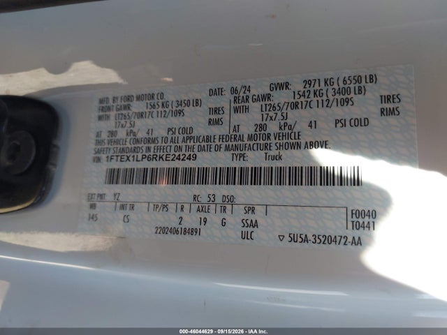 Продажа на аукционе авто 2024 Ford F-150 Xl, vin: 1FTEX1LP6RKE24249, номер лота: 46044629