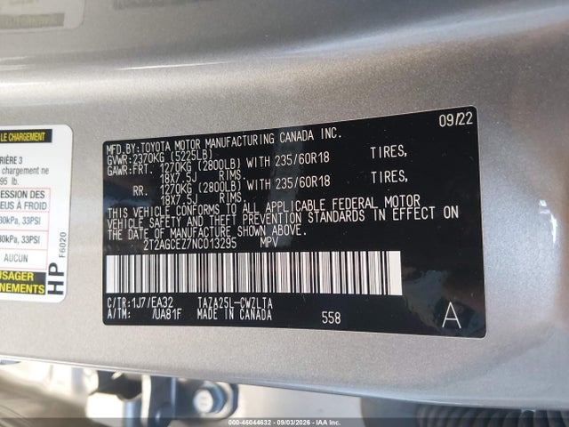 Продажа на аукционе авто 2022 Lexus Nx 350, vin: 2T2AGCEZ7NC013295, номер лота: 46044632