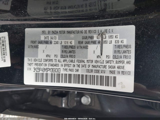 Продаж на аукціоні авто 2023 Mazda Mazda3 2.5 S Select, vin: 3MZBPABM6PM368083, номер лоту: 46044634