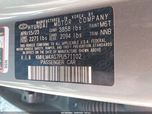 46044664 :رقم المزاد ، KMHLM4AG7PU571102 vin ، 2023 Hyundai Elantra Sel مزاد بيع