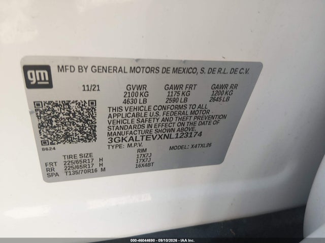 46044690 :رقم المزاد ، 3GKALTEVXNL123174 vin ، 2022 Gmc Terrain Awd Sle مزاد بيع