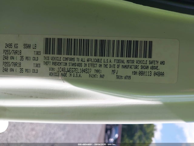 46044691 :رقم المزاد ، 1C4BJWEG7EL104537 vin ، 2014 Jeep Wrangler Unlimited Sahara مزاد بيع