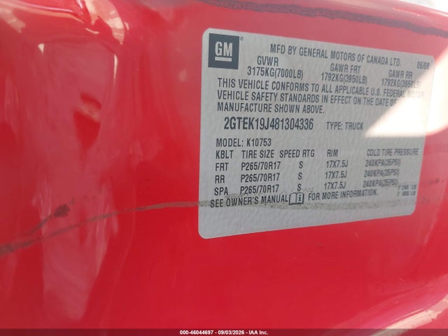 Aukcja sprzedaży 2008 Gmc Sierra 1500 Sle1, vin: 2GTEK19J481304336, numer aukcji: 46044697