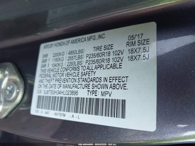 Продаж на аукціоні авто 2017 Acura Rdx Acurawatch Plus Package, vin: 5J8TB3H34HL023896, номер лоту: 46044698