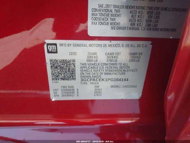 Продажа на аукционе авто 2023 Chevrolet Silverado 1500 2wd  Short Bed Lt, vin: 3GCPACEK1PG164144, номер лота: 46044737