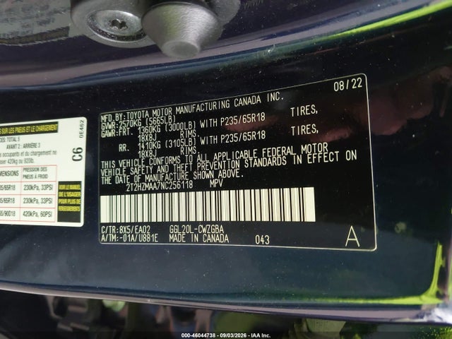 46044738 :رقم المزاد ، 2T2HZMAA7NC256118 vin ، 2022 Lexus Rx 350 مزاد بيع