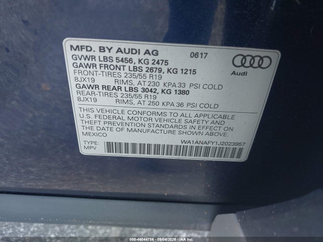 Продажа на аукционе авто 2018 Audi Q5 2.0t Premium/2.0t Tech Premium, vin: WA1ANAFY1J2023957, номер лота: 46044756