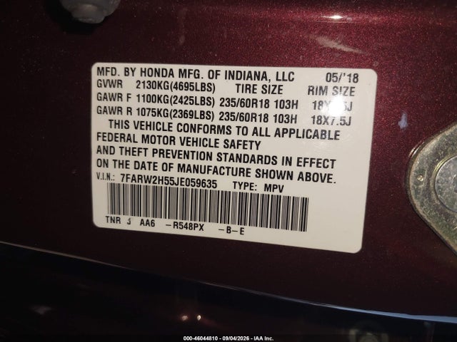 Продаж на аукціоні авто 2018 Honda Cr-v Ex, vin: 7FARW2H55JE059635, номер лоту: 46044810