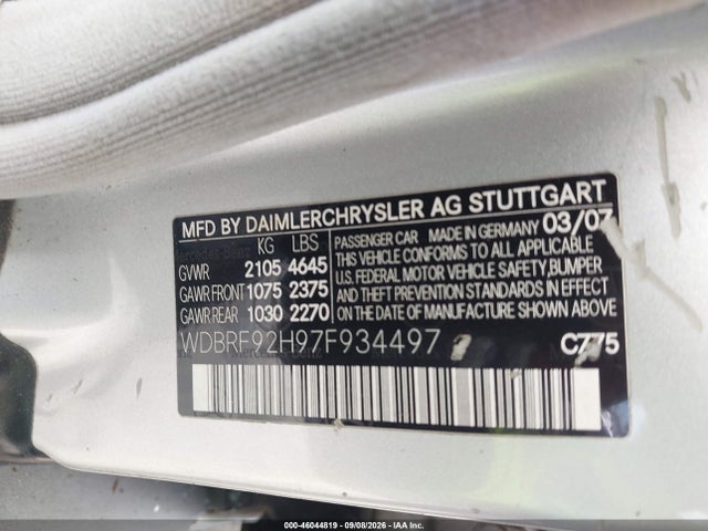 2007 Mercedes-benz C 280 Luxury 4matic მანქანა იყიდება აუქციონზე, vin: WDBRF92H97F934497, აუქციონის ნომერი: 46044819