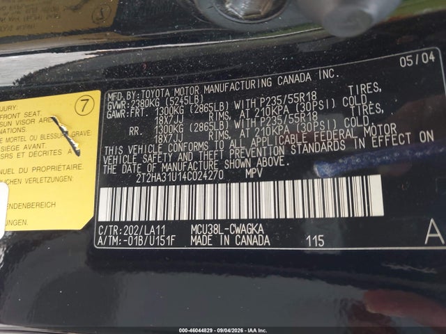 Aukcja sprzedaży 2004 Lexus Rx 330, vin: 2T2HA31U14C024270, numer aukcji: 46044829
