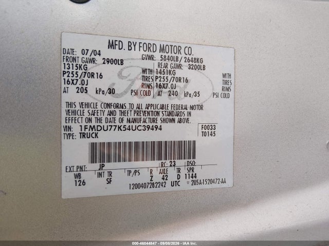 Продажа на аукционе авто 2004 Ford Explorer Sport Trac Adrenalin/xls/xlt, vin: 1FMDU77K54UC39494, номер лота: 46044847