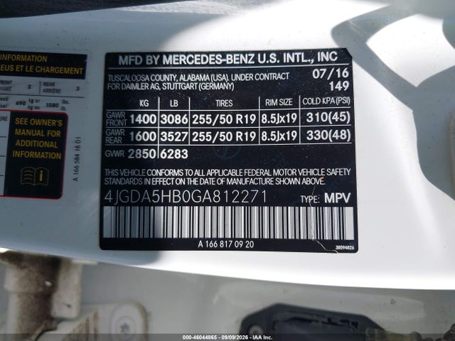 Aukcja sprzedaży 2016 Mercedes-benz Gle 350 4matic, vin: 4JGDA5HB0GA812271, numer aukcji: 46044865