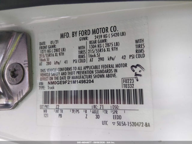 Aukcja sprzedaży 2021 Ford Transit Connect Xlt Passenger, vin: NM0GE9F21M1498204, numer aukcji: 46044877