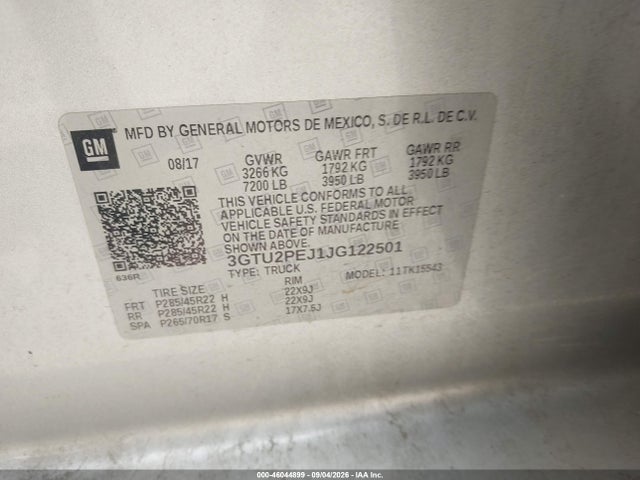 46044899 :رقم المزاد ، 3GTU2PEJ1JG122501 vin ، 2018 Gmc Sierra 1500 Denali مزاد بيع