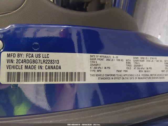 2020 Dodge Grand Caravan Se Plus მანქანა იყიდება აუქციონზე, vin: 2C4RDGBG7LR228313, აუქციონის ნომერი: 46044919