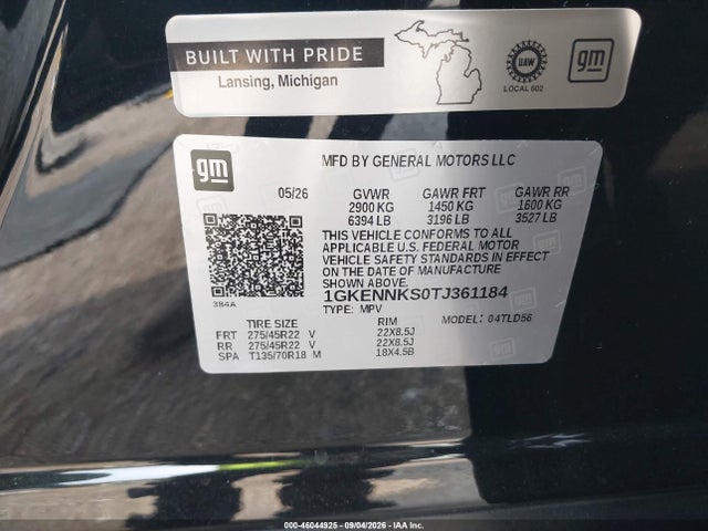 46044925 :رقم المزاد ، 1GKENNKS0TJ361184 vin ، 2026 Gmc Acadia Elevation Awd مزاد بيع