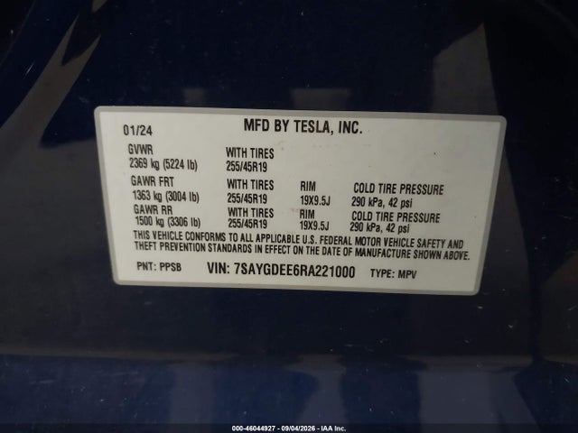 7SAYGDEE6RA221000 Tesla Model Y Long Range Dual Motor All-wheel Drive