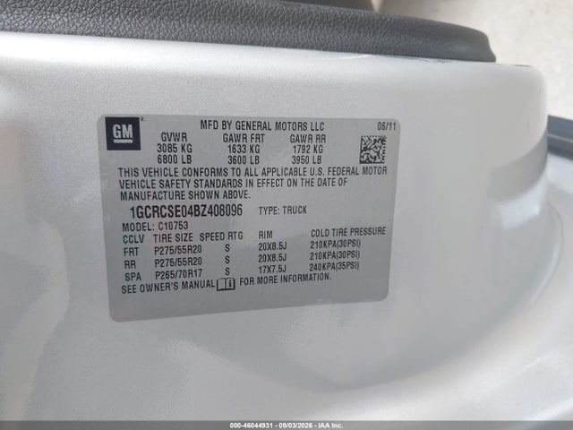 Продажа на аукционе авто 2011 Chevrolet Silverado 1500 Lt, vin: 1GCRCSE04BZ408096, номер лота: 46044931