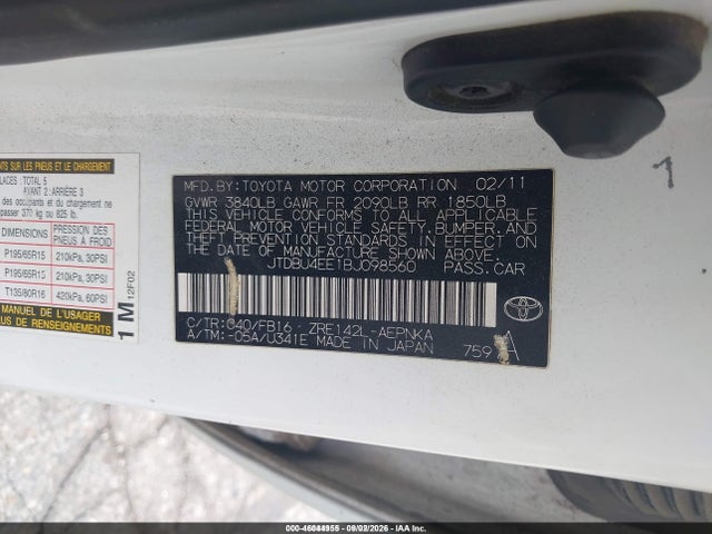 Aukcja sprzedaży 2011 Toyota Corolla Le, vin: JTDBU4EE1BJ098560, numer aukcji: 46044955
