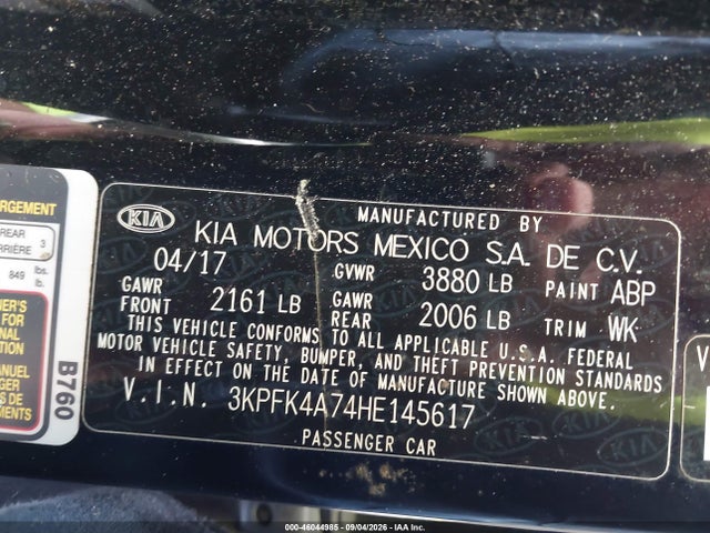 2017 Kia Forte Lx მანქანა იყიდება აუქციონზე, vin: 3KPFK4A74HE145617, აუქციონის ნომერი: 46044985