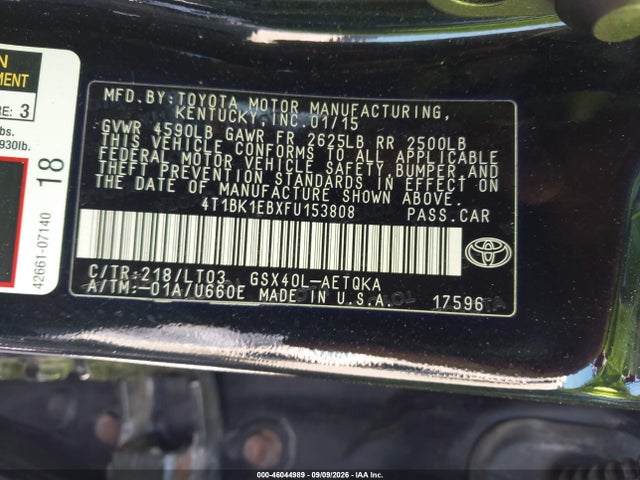 46044989 :رقم المزاد ، 4T1BK1EBXFU153808 vin ، 2015 Toyota Avalon Xle Touring مزاد بيع