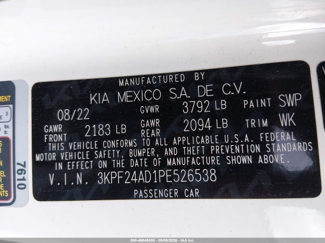 3KPF24AD1PE526538 KIA Forte Lxs