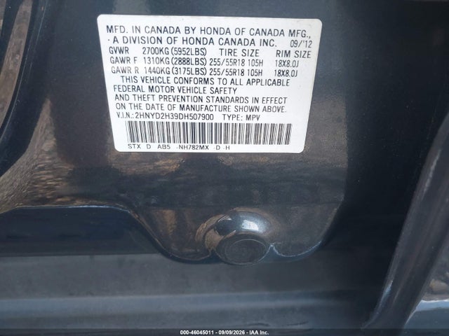 46045011 :رقم المزاد ، 2HNYD2H39DH507900 vin ، 2013 Acura Mdx Technology Package مزاد بيع