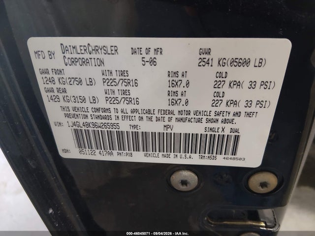 2006 Jeep Liberty Sport მანქანა იყიდება აუქციონზე, vin: 1J4GL48K96W265955, აუქციონის ნომერი: 46045071