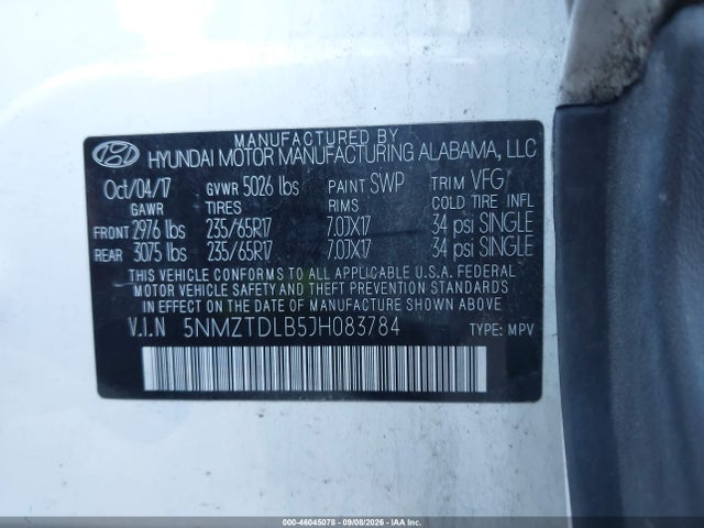 5NMZTDLB5JH083784 Hyundai Santa Fe Sport 2.4l