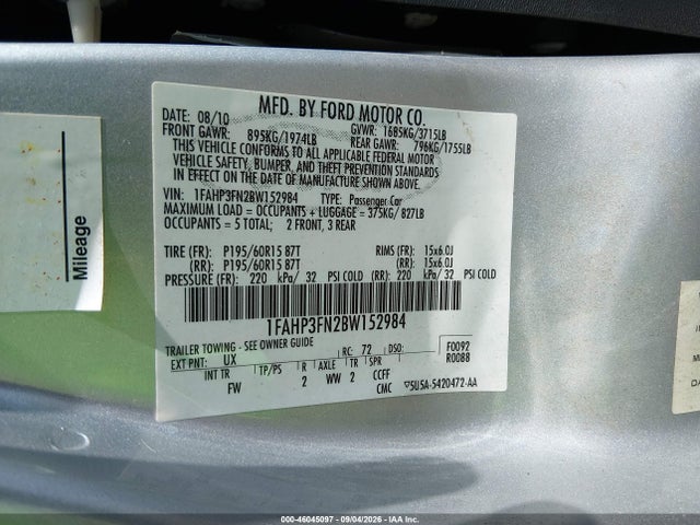 Продаж на аукціоні авто 2011 Ford Focus Se, vin: 1FAHP3FN2BW152984, номер лоту: 46045097