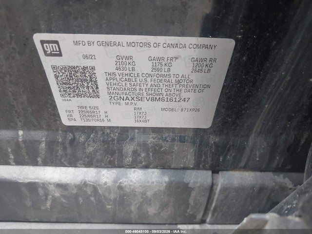 Продажа на аукционе авто 2021 Chevrolet Equinox Awd Ls, vin: 2GNAXSEV8M6161247, номер лота: 46045100