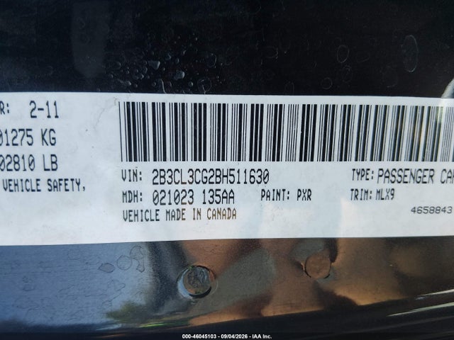 Aukcja sprzedaży 2011 Dodge Charger, vin: 2B3CL3CG2BH511630, numer aukcji: 46045103