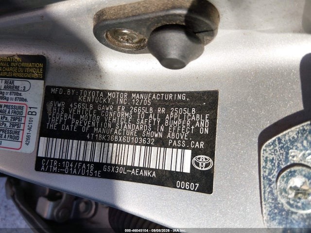 46045104 :رقم المزاد ، 4T1BK36BX6U103632 vin ، 2006 Toyota Avalon Xl مزاد بيع