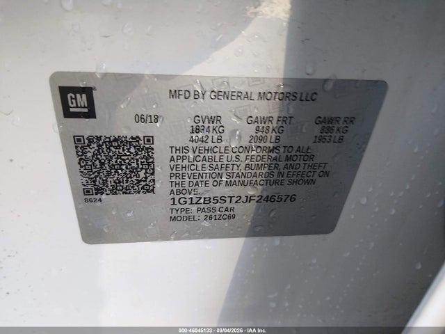 46045133 :رقم المزاد ، 1G1ZB5ST2JF246576 vin ، 2018 Chevrolet Malibu 1ls مزاد بيع