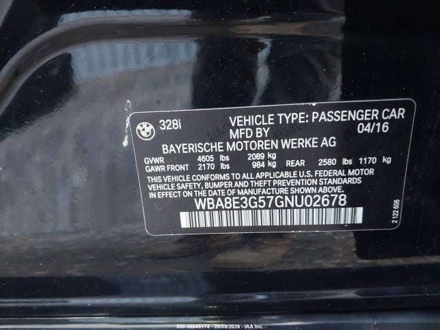 Продаж на аукціоні авто 2016 Bmw 328i Xdrive, vin: WBA8E3G57GNU02678, номер лоту: 46045174
