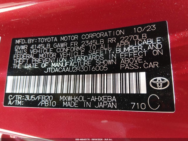 Aukcja sprzedaży 2024 Toyota Prius Le, vin: JTDACAAU2R3016005, numer aukcji: 46045176