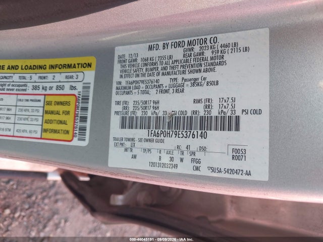 46045191 :رقم المزاد ، 1FA6P0H79E5376140 vin ، 2014 Ford Fusion Se مزاد بيع