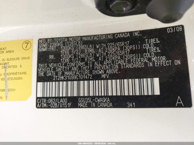 46045253 :رقم المزاد ، 2T2HK31U99C101472 vin ، 2009 Lexus Rx 350 مزاد بيع