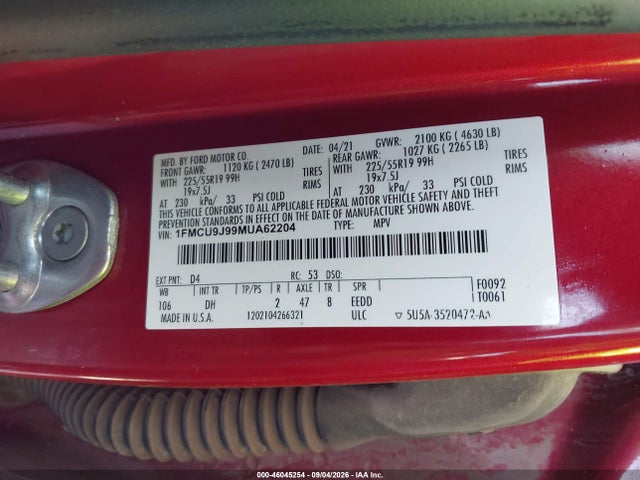 1FMCU9J99MUA62204 Ford Escape Titanium