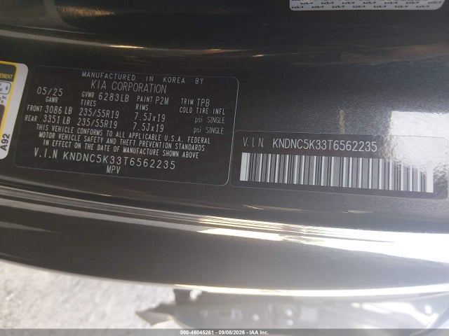 Продаж на аукціоні авто 2026 Kia Carnival Mpv Ex, vin: KNDNC5K33T6562235, номер лоту: 46045261