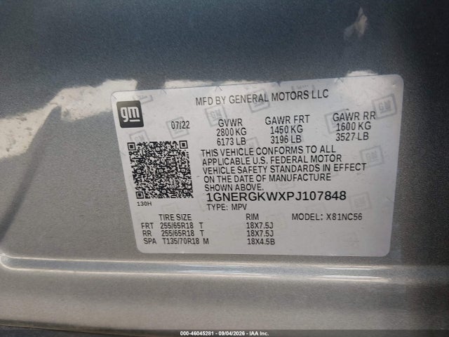 2023 Chevrolet Traverse Fwd Lt Cloth მანქანა იყიდება აუქციონზე, vin: 1GNERGKWXPJ107848, აუქციონის ნომერი: 46045281