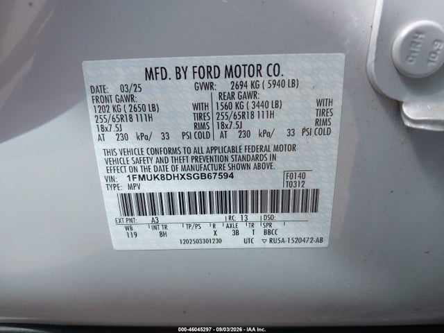 Продаж на аукціоні авто 2025 Ford Explorer Active, vin: 1FMUK8DHXSGB67594, номер лоту: 46045297